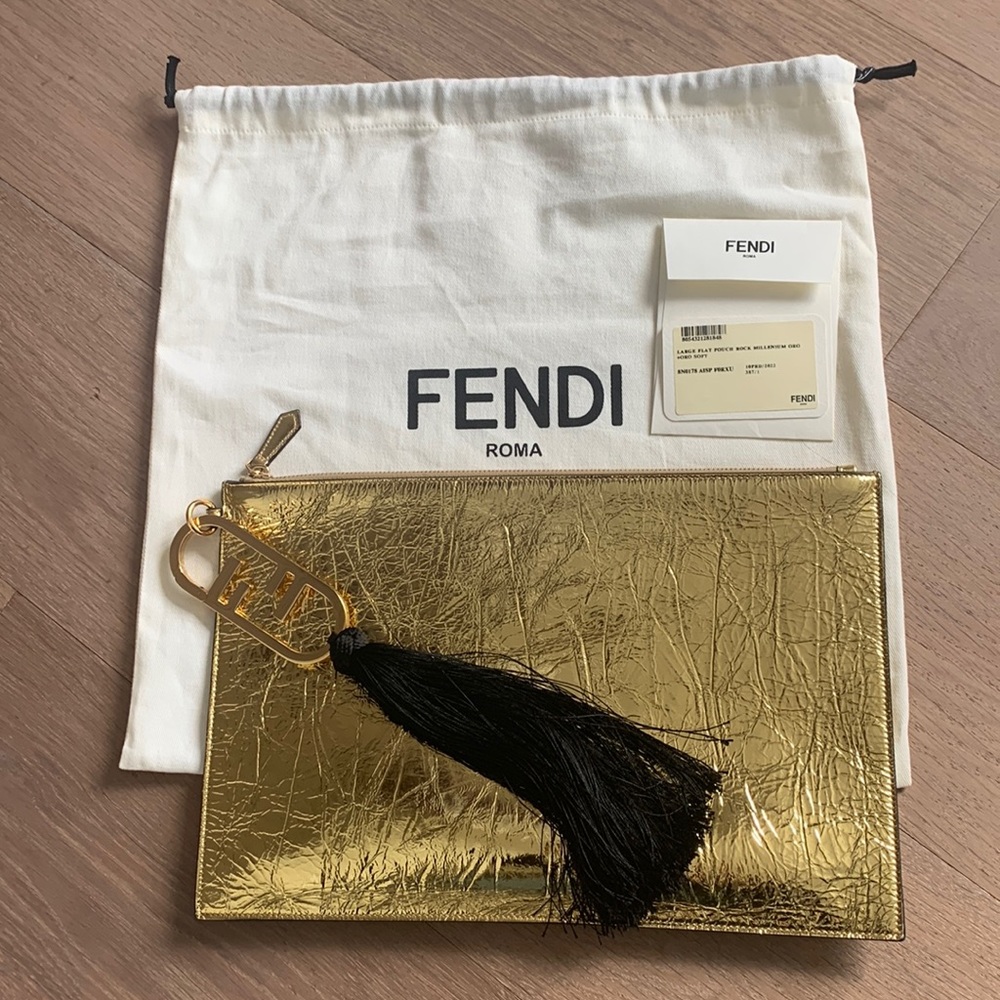 Fendi Envelope gold leather clutch